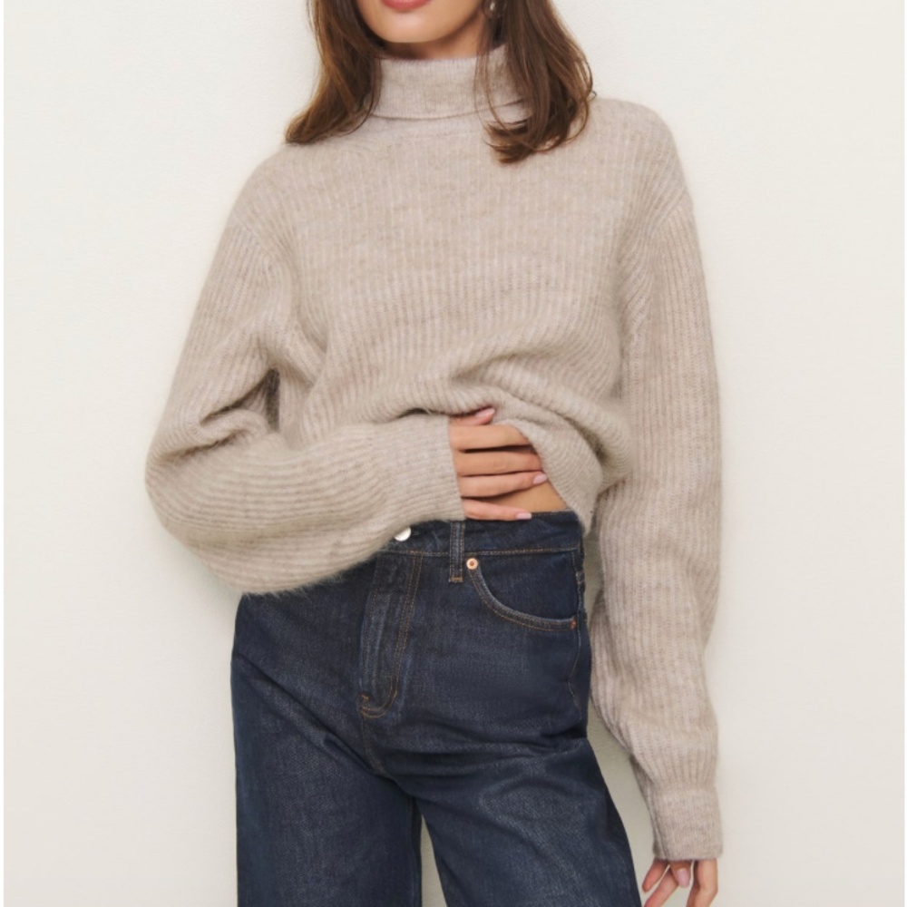 REFORMATION Cosmia Alpaca Blend Turtleneck Sweater in Barley (BRAND NEW)